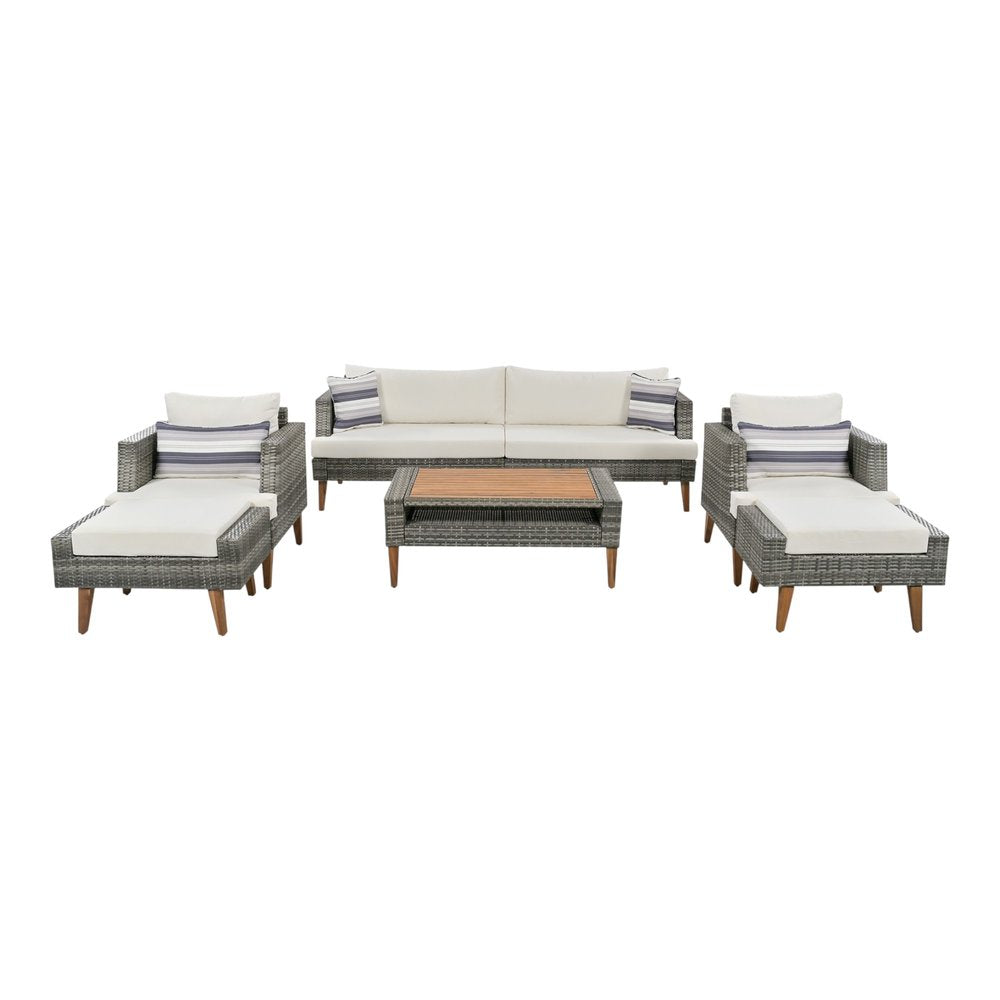 Four Piece Outdoor Gray Wicker Sofa Seating Group with Gray Cushions