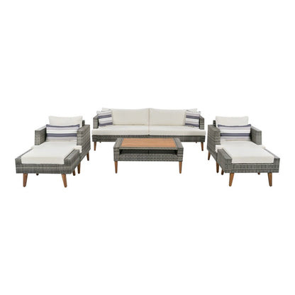 Four Piece Outdoor Gray Wicker Sofa Seating Group with Gray Cushions