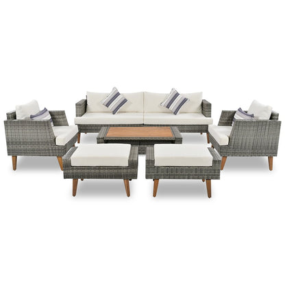 Four Piece Outdoor Gray Wicker Sofa Seating Group with Gray Cushions