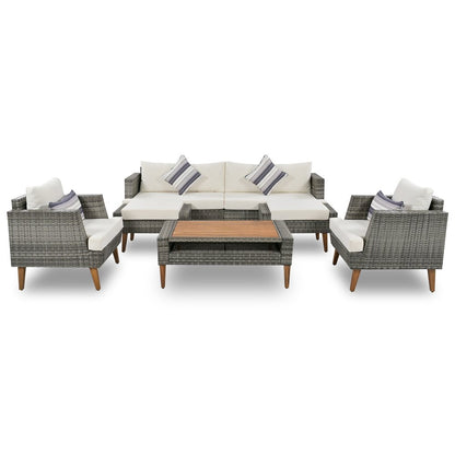 Four Piece Outdoor Gray Wicker Sofa Seating Group with Gray Cushions
