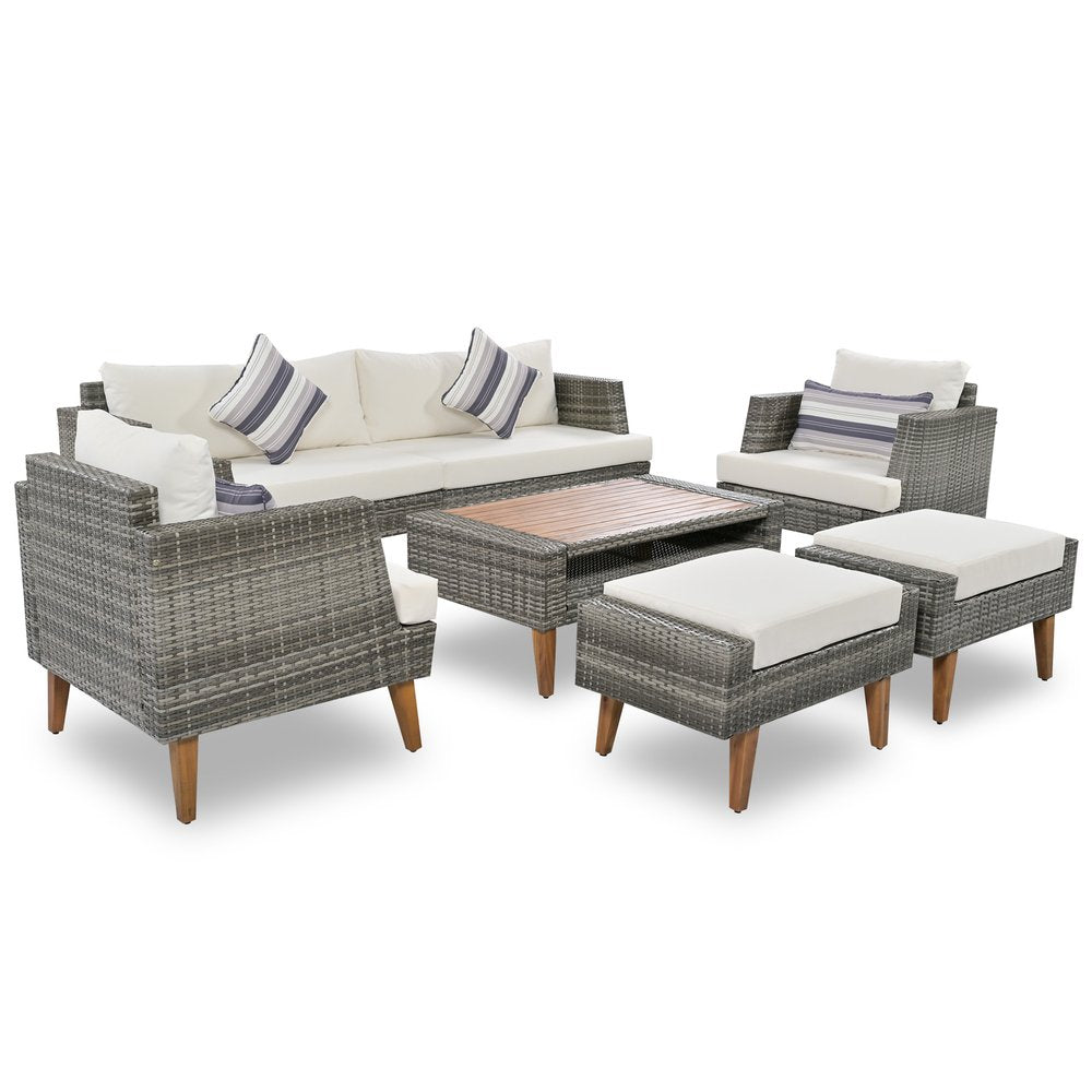 Four Piece Outdoor Gray Wicker Sofa Seating Group with Gray Cushions