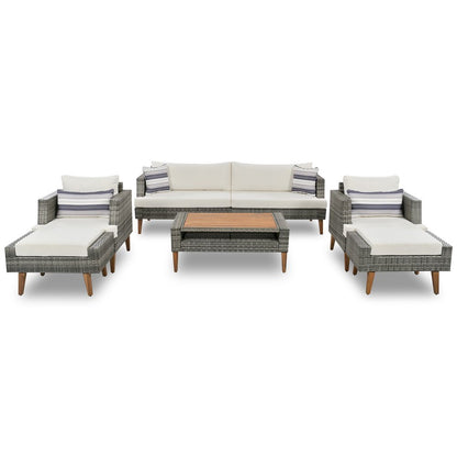 Four Piece Outdoor Gray Wicker Sofa Seating Group with Gray Cushions
