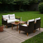Three Piece Outdoor Beige Rattan Sofa Seating Group with Beige Cushions