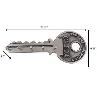 Perchero de pared plateado de 16" con cinco ganchos y forma de llave