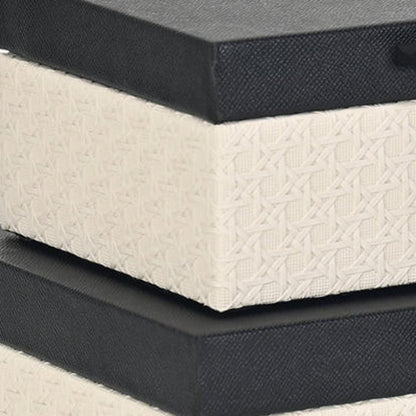 Set Of Two Black And Cream Faux Shagreen And Faux Wicker Jewelry Boxes