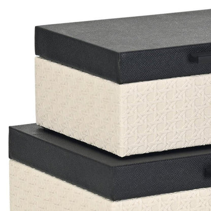 Set Of Two Black And Cream Faux Shagreen And Faux Wicker Jewelry Boxes