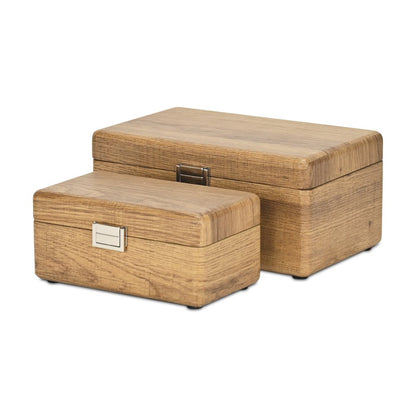 Juego de dos joyeros de madera maciza marrón