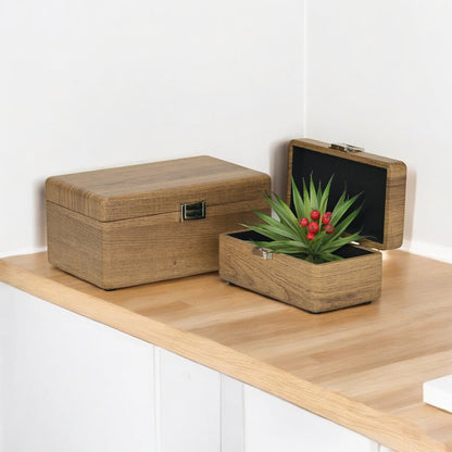 Juego de dos joyeros de madera maciza marrón