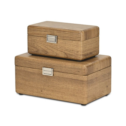 Juego de dos joyeros de madera maciza marrón