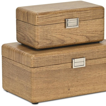 Juego de dos joyeros de madera maciza marrón