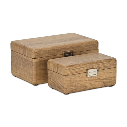 Juego de dos joyeros de madera maciza marrón