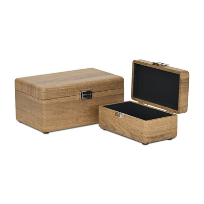 Juego de dos joyeros de madera maciza marrón