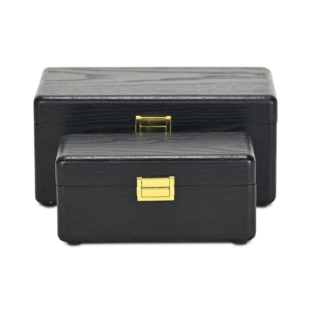 Set Of Two Black Solid Wood Jewelry Box