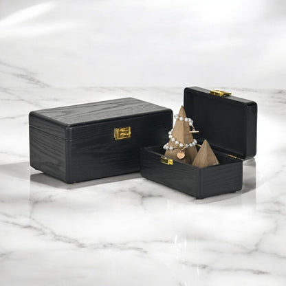 Set Of Two Black Solid Wood Jewelry Box