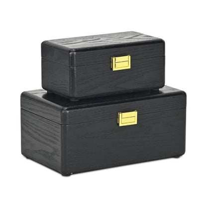 Set Of Two Black Solid Wood Jewelry Box