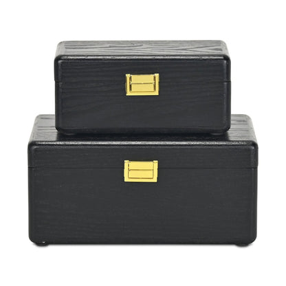 Set Of Two Black Solid Wood Jewelry Box