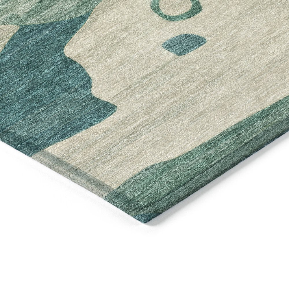 9' X 12' Teal Blue Ivory And Beige Abstract Washable Indoor Outdoor Area Rug