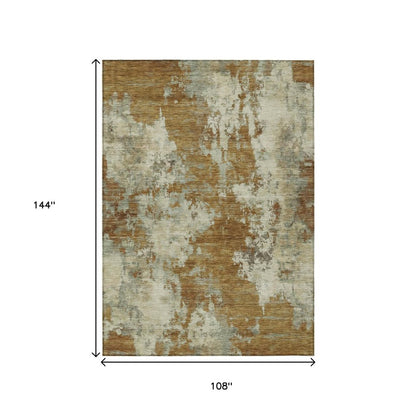 9' X 12' Terra Cotta And Beige Abstract Washable Indoor Outdoor Area Rug