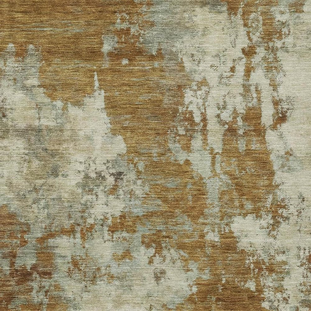 9' X 12' Terra Cotta And Beige Abstract Washable Indoor Outdoor Area Rug