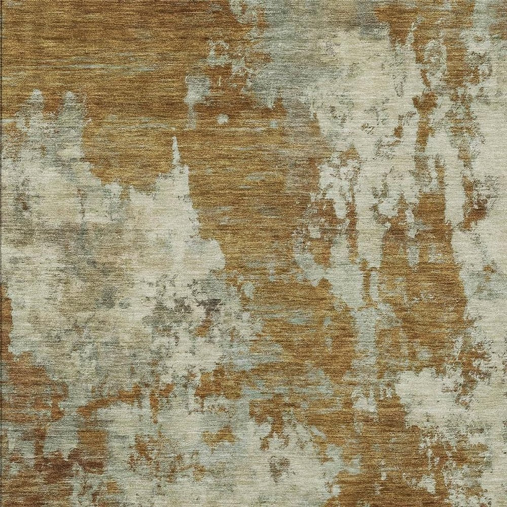 9' X 12' Terra Cotta And Beige Abstract Washable Indoor Outdoor Area Rug