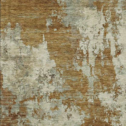 9' X 12' Terra Cotta And Beige Abstract Washable Indoor Outdoor Area Rug
