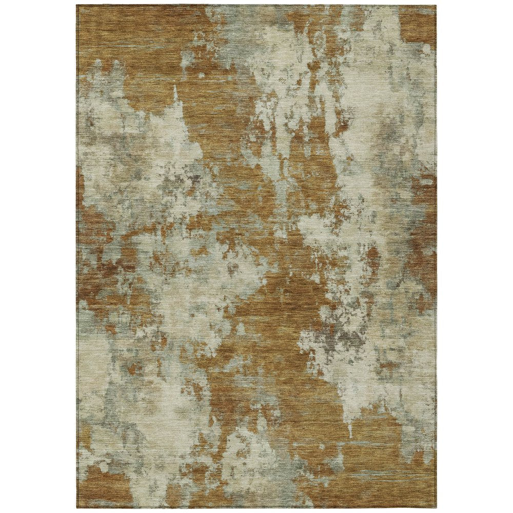 9' X 12' Terra Cotta And Beige Abstract Washable Indoor Outdoor Area Rug