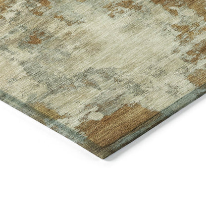 9' X 12' Terra Cotta And Beige Abstract Washable Indoor Outdoor Area Rug