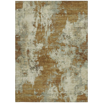 9' X 12' Terra Cotta And Beige Abstract Washable Indoor Outdoor Area Rug
