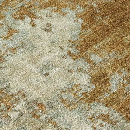 9' X 12' Terra Cotta And Beige Abstract Washable Indoor Outdoor Area Rug