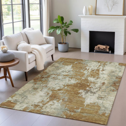 9' X 12' Terra Cotta And Beige Abstract Washable Indoor Outdoor Area Rug