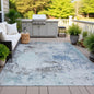 9' X 12' Turquoise Denim Blue And Gray Abstract Washable Indoor Outdoor Area Rug