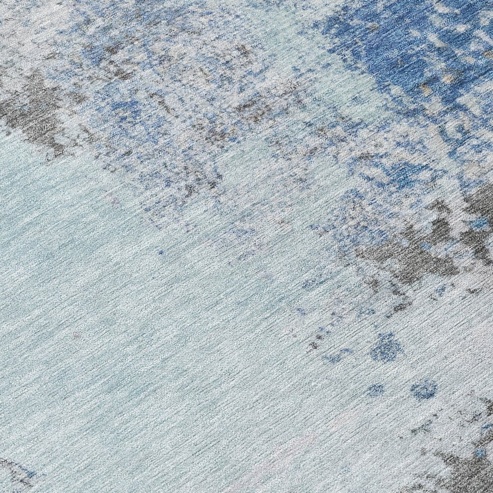 9' X 12' Turquoise Denim Blue And Gray Abstract Washable Indoor Outdoor Area Rug