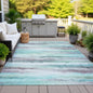 9' X 12' Teal Blue Plum And Ivory Striped Washable Indoor Outdoor Area Rug