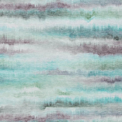 9' X 12' Teal Blue Plum And Ivory Striped Washable Indoor Outdoor Area Rug