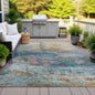 9' X 12' Teal Blue Orange And Beige Abstract Washable Indoor Outdoor Area Rug
