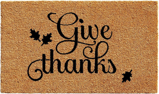 17" X 29" Black And Natural Coir Give Thanks Outdoor Door Mat