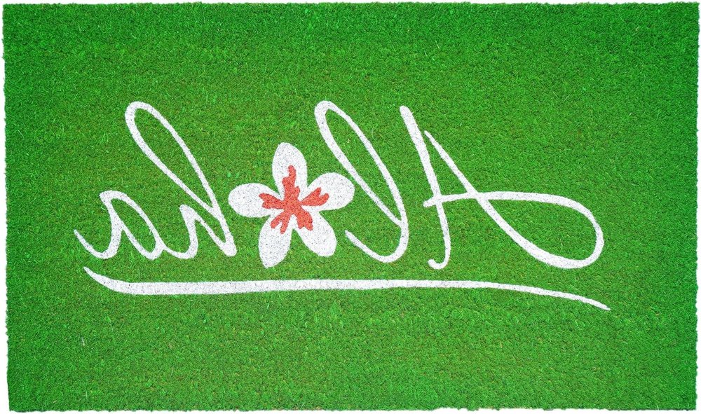 17" X 29" Green And White Aloha Outdoor Coir Door Mat