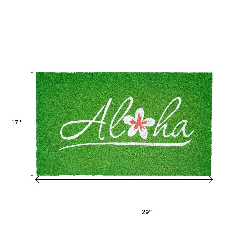 17" X 29" Green And White Aloha Outdoor Coir Door Mat