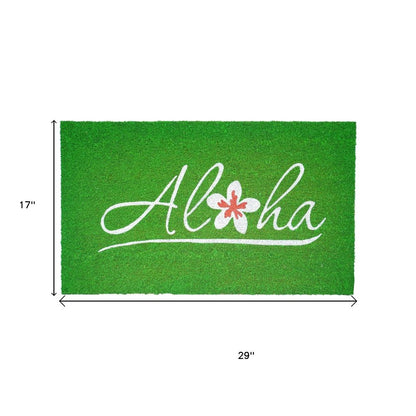 17" X 29" Green And White Aloha Outdoor Coir Door Mat