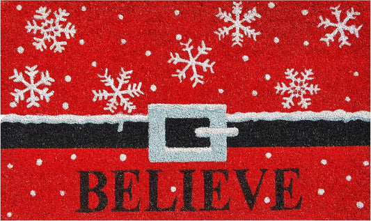 24" X 36" Red And Black Coir Snowflake Outdoor Christmas Door Mat