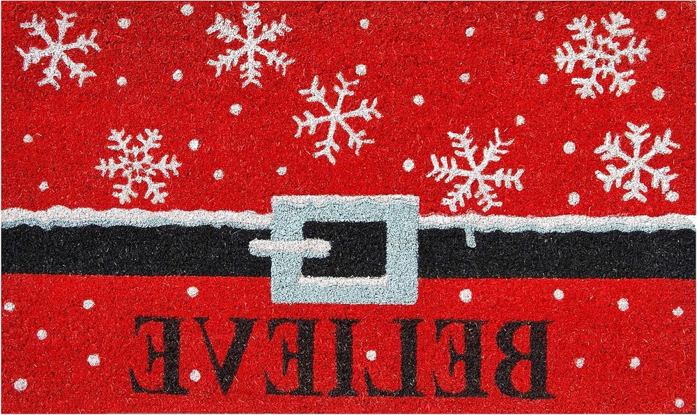 24" X 36" Red And Black Coir Snowflake Outdoor Christmas Door Mat