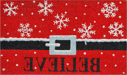 24" X 36" Red And Black Coir Snowflake Outdoor Christmas Door Mat