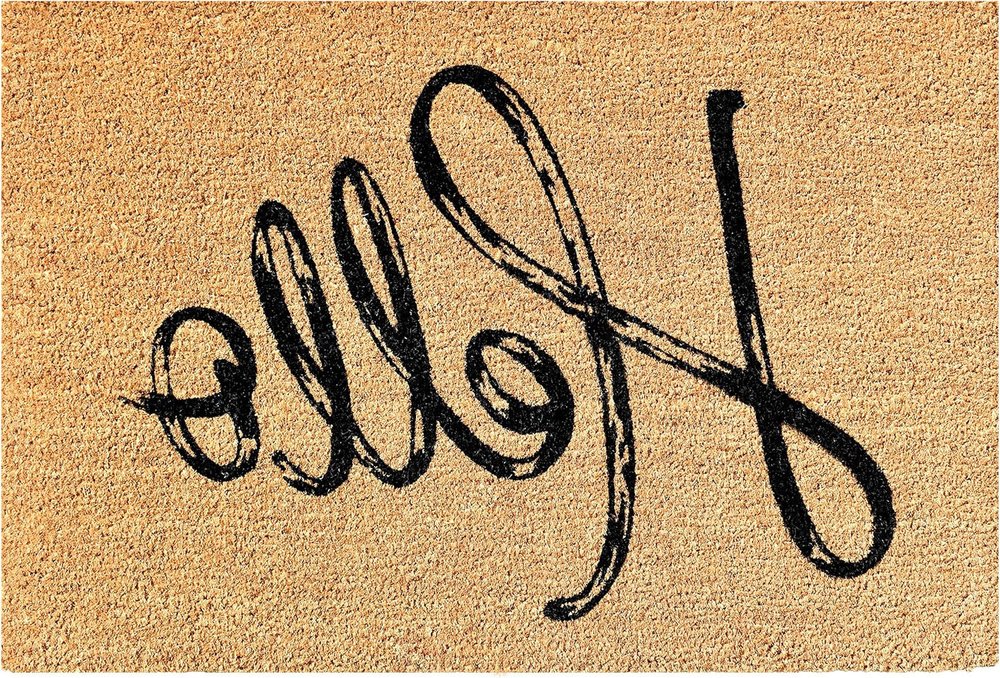 24" X 36" Natural And Black Hello Distressed Outdoor Coir Door Mat