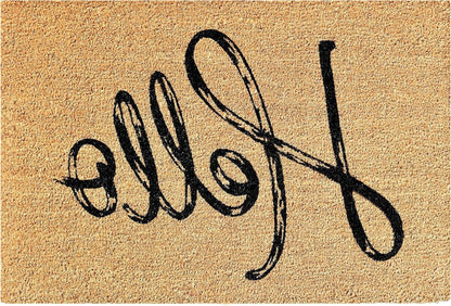 24" X 36" Natural And Black Hello Distressed Outdoor Coir Door Mat