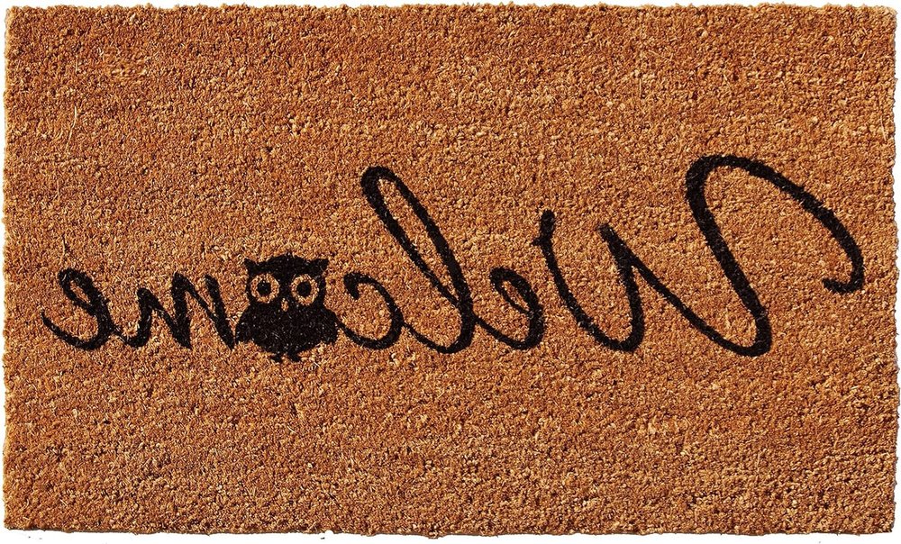 24" X 36" Natural And Black Owl Welcome Outdoor Coir Door Mat