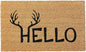 24" X 36" Natural And Black Hello With Antlers Outdoor Coir Door Mat