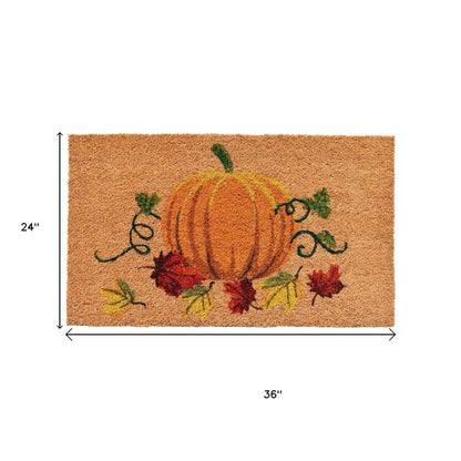 24" X 36" Natural And Orange Coir Pumpkin Outdoor Fall Door Mat