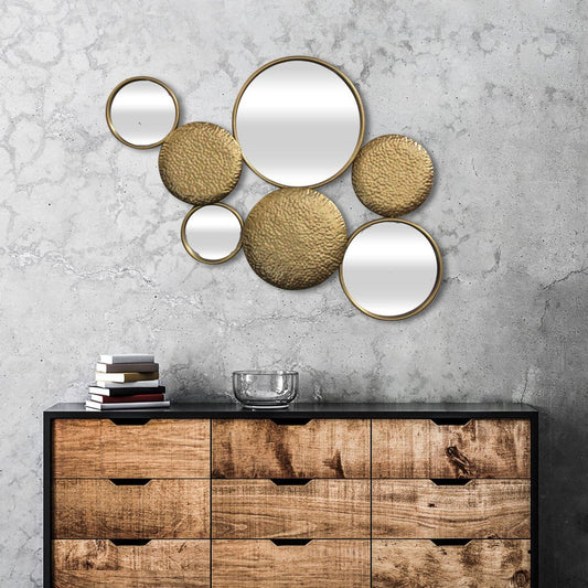 Espejo decorativo de pared de 37" de metal dorado y vidrio espejado