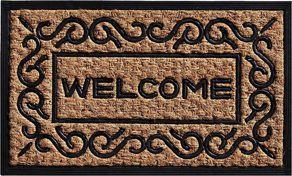 18" X 30" Natural And Black Coir Welcome Outdoor Door Mat