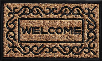 18" X 30" Natural And Black Coir Welcome Outdoor Door Mat